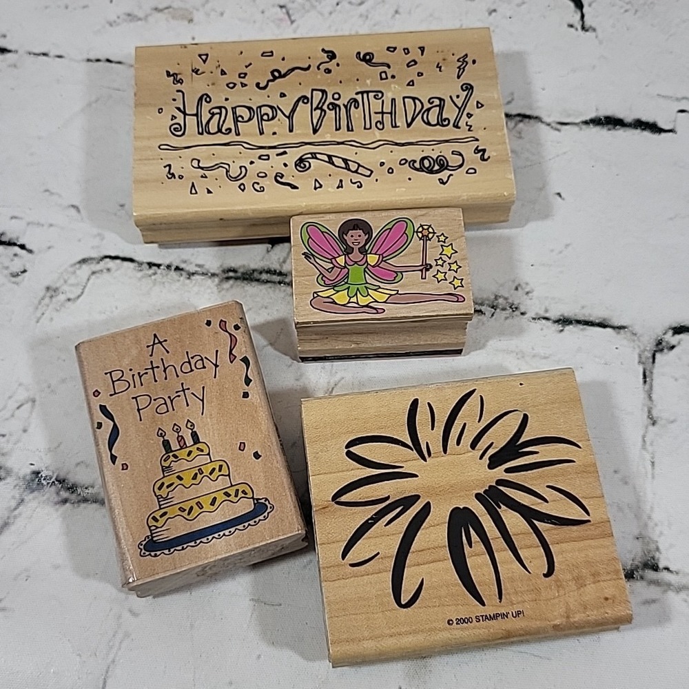 Rubber Stamps Happy Birthday Party Lot Fairy Flower Burst Mounted Crafts